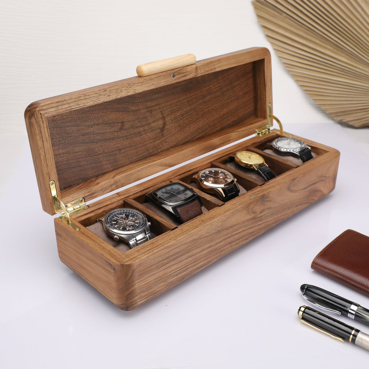 Walnut watch case for five watches