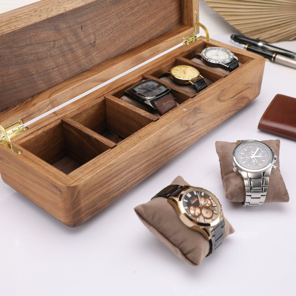 Walnut watch case with removable compartments