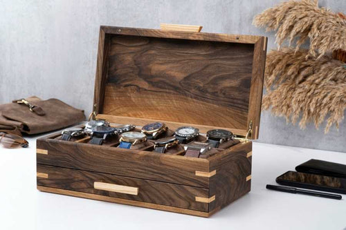Walnut collector's case with drawer