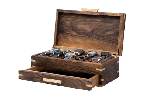 Walnut collector's case, drawer open