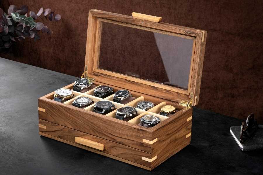 Walnut collector's case detail