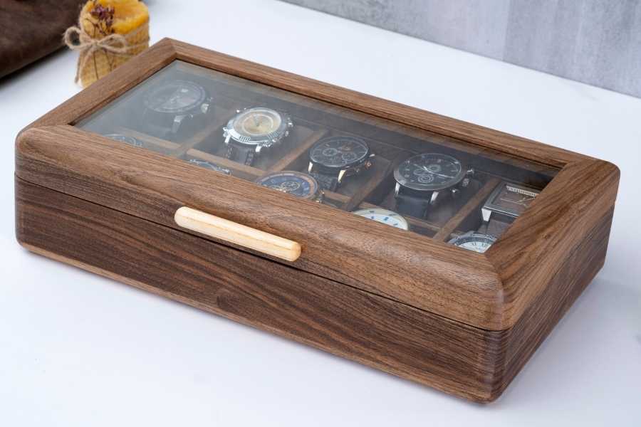 Walnut display case detail