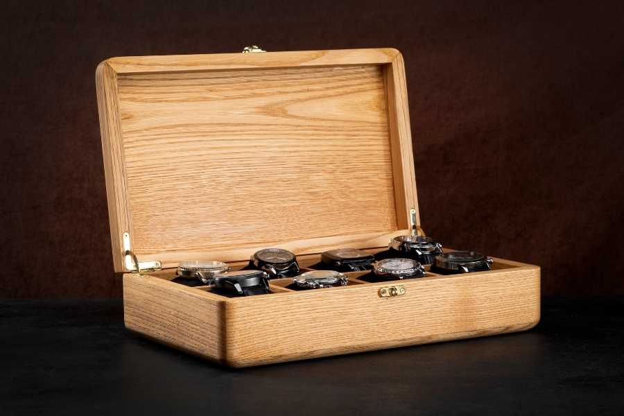 Chestnut watch case, lid open